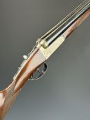 Gunmark Kestrel 12 bore side by side shotgun with named and engraved locks, engraved underside,