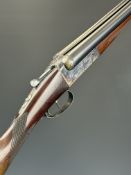 AYA No. 4 12 bore side by side ejector shotgun with named and engraved locks, engraved underside,