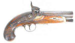 Lacy & Co of London 40 bore percussion hammer action coat pistol with named and engraved lock,