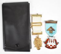 Masonic enamelled hallmarked silver gilt jewel for Barbican Lodge 8494 with engraved presentation on