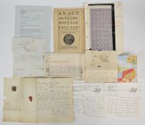 Postal history and stamps box file with various stamped and pre-stamp entires including letter