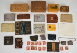 [Postal Interest] Collection of Victorian and vintage stamp boxes, cases, wallets and leather