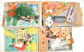Four Britains Ltd plastic model playsets comprising Riding School 4713, Battleground 4715,