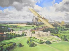 Jill Dickin watercolour of the first airmail flight from Hendon to Windsor, September 9, 1911,
