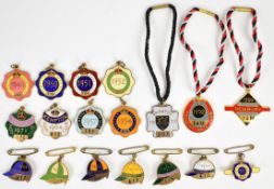 [Sporting Interest] Collection of vintage gilt metal and enamel horse racing medals and member's