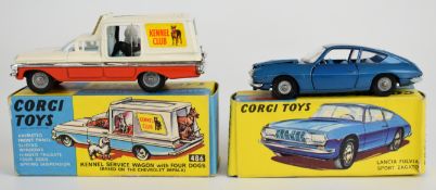 Two Corgi Toys diecast model cars comprising Lancia Fulvia Sport Zagato 332 and Kennel Service Wagon
