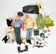 Two Palitoy Action Man figures, together with a collection of original clothing.