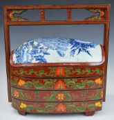 Chinese lacquer four division dowry, wedding or nesting box with floral decoration and likely
