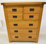 Modern oak chest of four over three drawers, W89 x D42 x H110cm