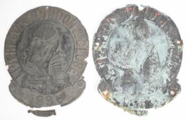 Two Liverpool London and Globe copper firemarks (W105A and B), Stroud, Gloucestershire interest, one