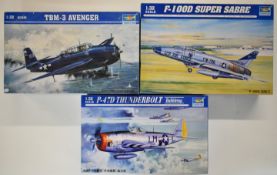Three Trumpeter 1:32 scale plastic model aircraft kits comprising P-47D Thunderbolt Bubbletop 02263,