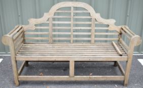 Lutyens style teak garden bench / seat with scroll arms, width 167cm