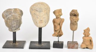 Five pre Colombian / Indus valley pottery figures, tallest 18cm