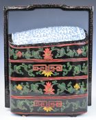 Chinese lacquer four division dowry, wedding or nesting box with floral decoration and likely