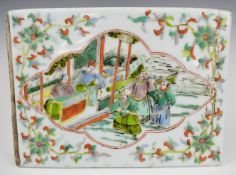 19th/20thC Chinese famille verte pillow or headrest decorated with various court and battle