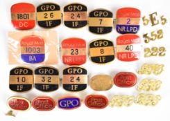 Collection of vintage GPO General Post Office and Royal Mail brass and enamel postworkers badges