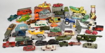Forty five vintage Dinky, Corgi and Pocketoy diecast model cars and trucks to include Ford Sedan,