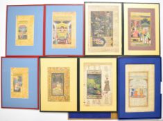 Eight 18th/19thC glazed Indian / Persian watercolours, some with Quranic script, in purpose made