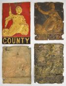 Four The County Fire Office firemarks (W45E and W45C), tallest 24cm