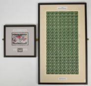 Framed sheet of 1940 stamp centenary ½d stamps of Morocco agencies control G/40 cylinder 3, together