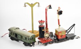 Marklin 0 gauge model railway rolling stock comprising baggage car 17540 and crane, together with