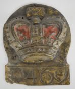 The Bristol Crown Fire Office lead firemark (W6A) issued circa 1762, H20cm