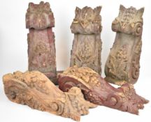 Five 18th/19thC corbels or architectural wall brackets with leaf and vine decoration, height 43cm