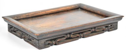 19thC Chinese carved hardwood oblong stand, W14 x D27 x H6cm