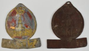 Two Royal Exchange Insurance lead firemarks (W10J), one with original paint, H78cm