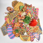 Collection of forty five vintage Christmas honeycomb paper decorations including garlands, bells,