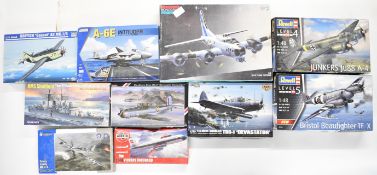 Ten plastic model aircraft and similar kits by Monogram, Revell, Airfix, Trumpeter, Foreart and