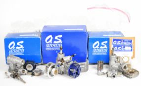 Three OS Max scale model engine kits comprising one 91SZ-H Ring and two 50SX-H Hyper, in original