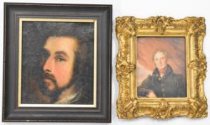 Two portraits, one oil on paper laid on board Old Master or similar school bearded gentleman, 19 x