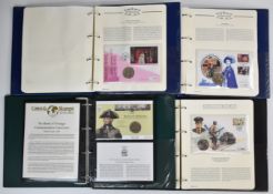 Fifty four coins housed in four albums of coin / stamp covers including Royal Family, WW2 and