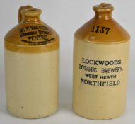 Two Price of Bristol stoneware flagons for Lockwoods West Heath, Northfield and W T Waters