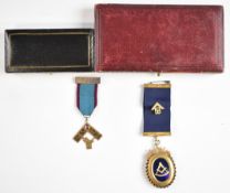 Two Masonic medallion jewels in silver gilt, one with engraved bar Light of Amen-RA No.717 and on