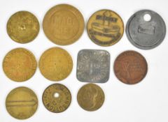 Seven Spinner advertising / gaming tokens including Bull Durham decider, Hempels 'Loot',