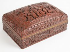 Chinese cinnabar box and cover with six character mark to base, W14 x D10 x H6.5cm
