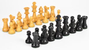 Boxwood and ebony Staunton pattern chess set, height of king 8.5cm.