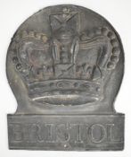 The Bristol Crown Fire Office lead firemark (W6C) issued circa 1820, H20cm