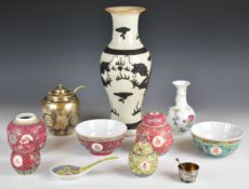 Chinese crackle glaze vase with raised dragon decoration, silver plated Chinese tea pot, Chinese