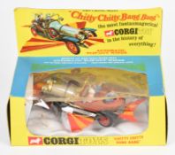 Corgi Toys diecast model Chitty Chitty Bang Bang with three figures, flip out wings, clip on