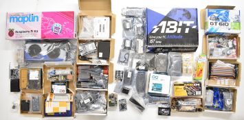 A collection of Raspberry Pi and PC computer components and accessories, all appear new and unused