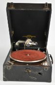 Columbia No.202 portable 'Grafonola' gramophone, in vinyl covered carry case with instructional