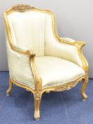 French style giltwood armchair raised on cabriole legs