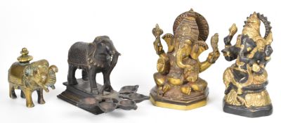 Four bronze elephant related figures including two of the Hindu deity Ganesh, tallest 17cm
