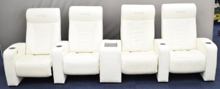 Set of four Cineak leather / faux leather electric reclining cinema chairs, the arms with inset
