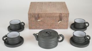 Chinese Yixing style tea set in box with seal marks to base, tallest 12cm
