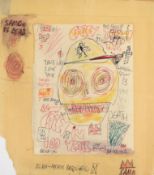 Attributed to Jean-Michel Basquiat (1960-1988), pen drawing of a skull with the cranium partially