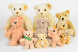Ten Steiff Teddy bears, all with original tags and buttons, tallest 30cm.